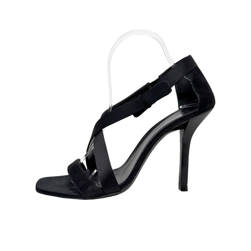 Gucci Black Strappy Heels Sandals 7.5 Satin Ankle Strap‎ Vintage